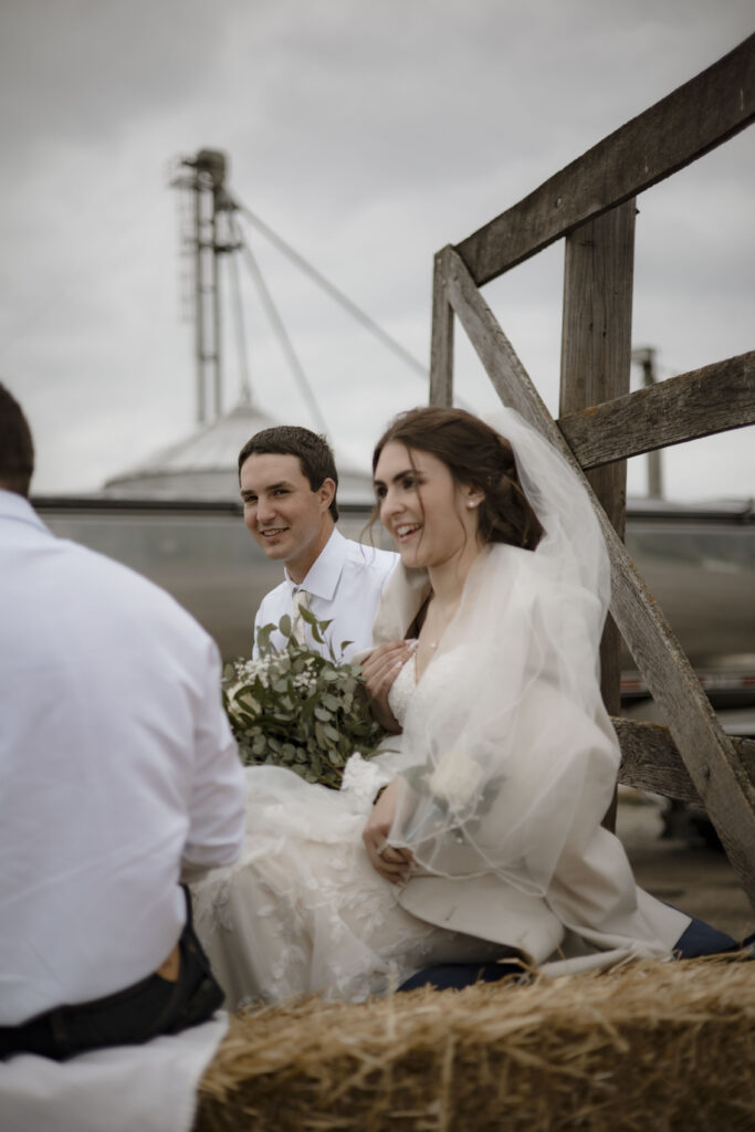 Callie and Matt on their hayride towards the reception